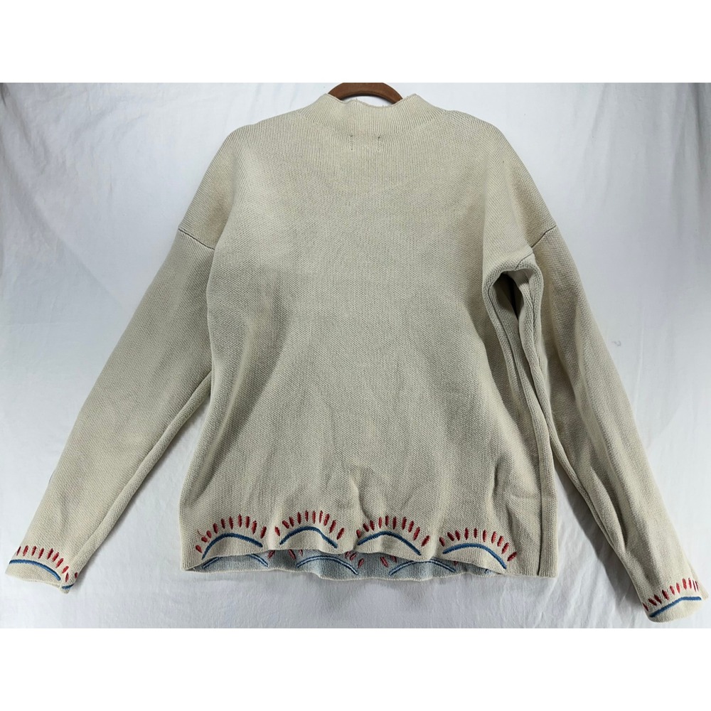 ASOS DESIGN Cream Blue Flower Intarsia Cotton Knit Sweater Small Oversized Mock - Picture 3 of 9